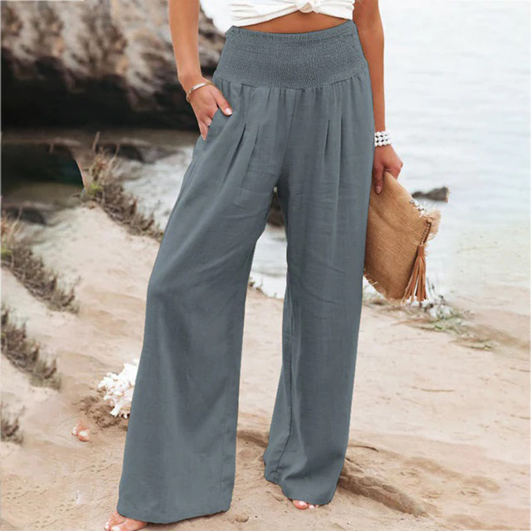 Women's wide-leg pants with high elastic waist — Grey