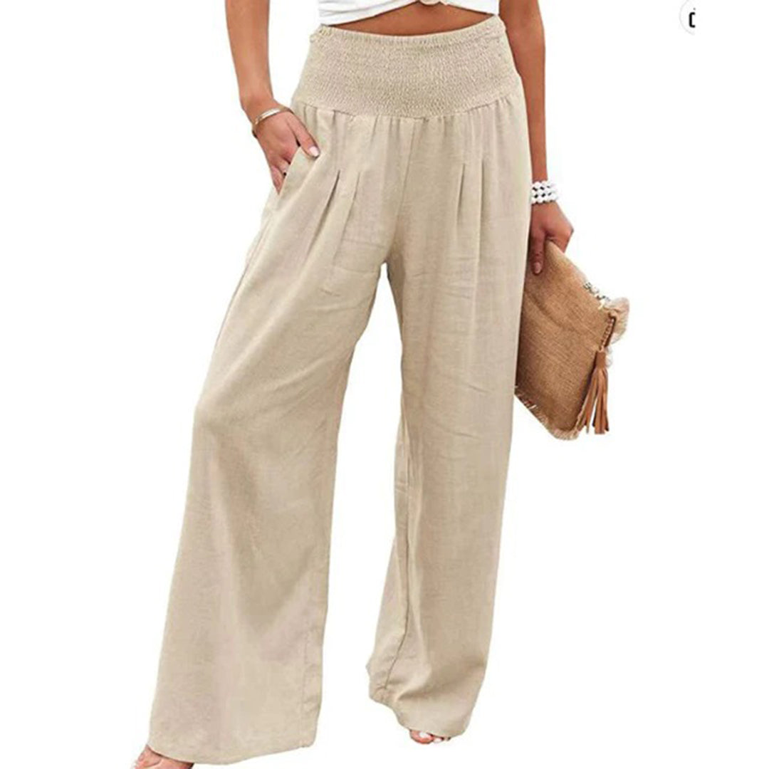Women's wide-leg pants with high elastic waist — Apricot