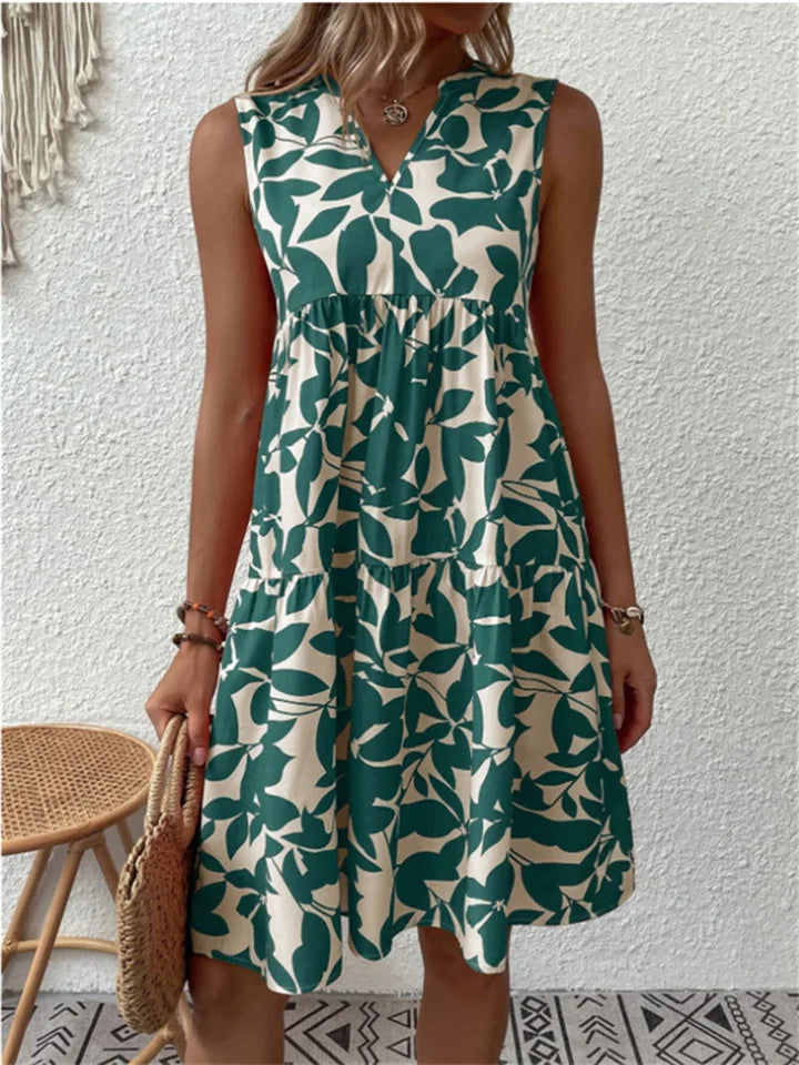 Women's Printed Mid-Length Straight Cut Dress — Green