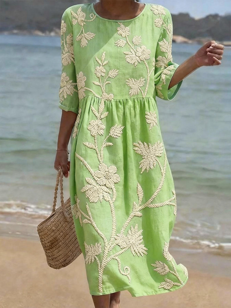 Embroidered Midi Dress for Women with Flowing Fit — Mint Green