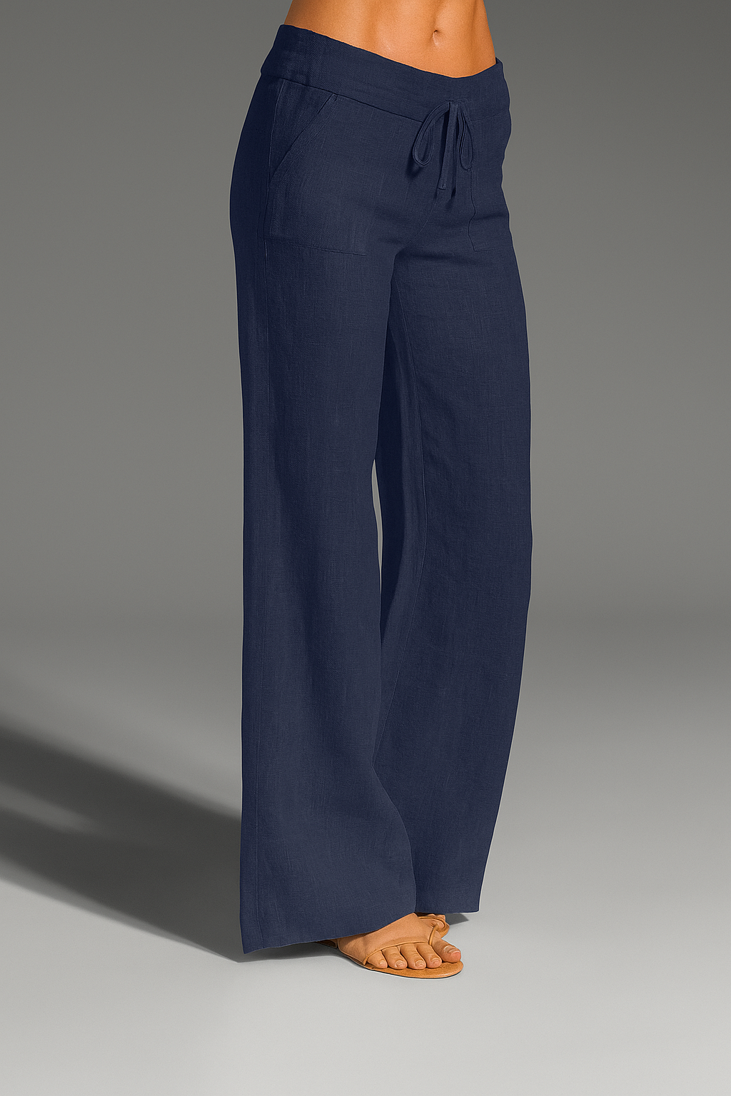 Women's pants, wide cut, elastic waistband — Navy Blue