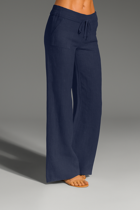 Women's pants, wide cut, elastic waistband — Navy Blue