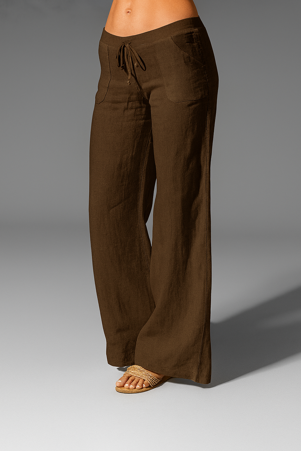 Women's pants, wide cut, elastic waistband — Brown