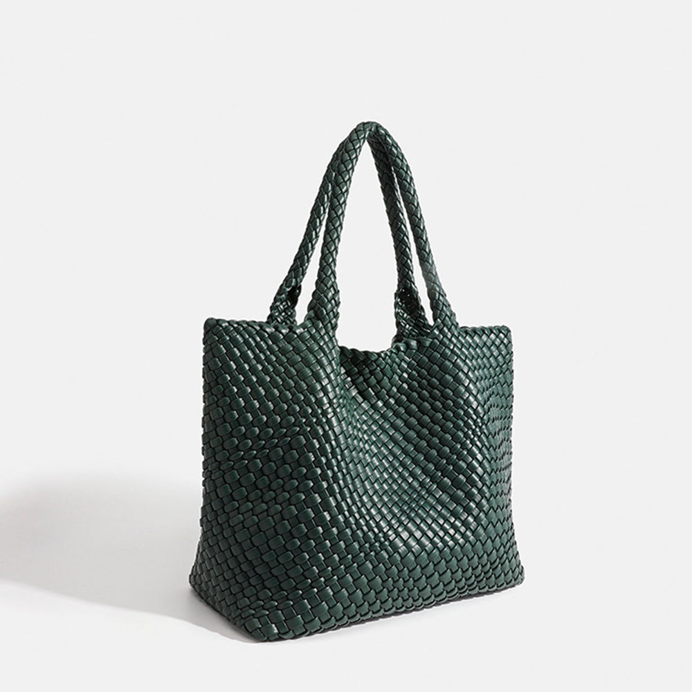 Large capacity braided women's tote bag — Forest Green