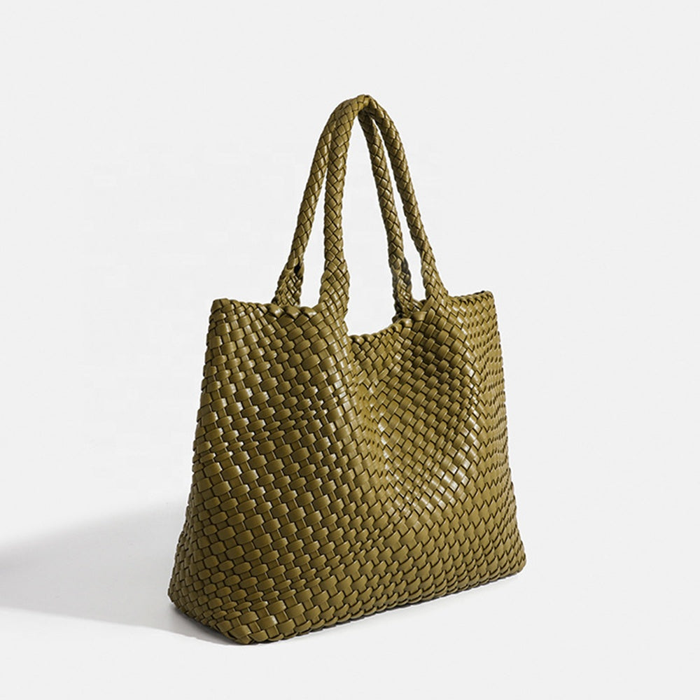 Large capacity braided women's tote bag — Olive Green