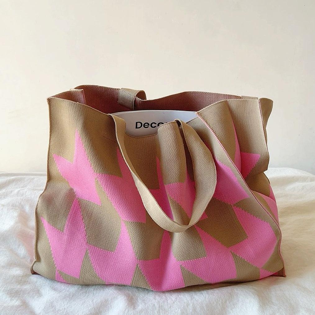 Women's Tote Bag with Practical Geometric Pattern — Pink