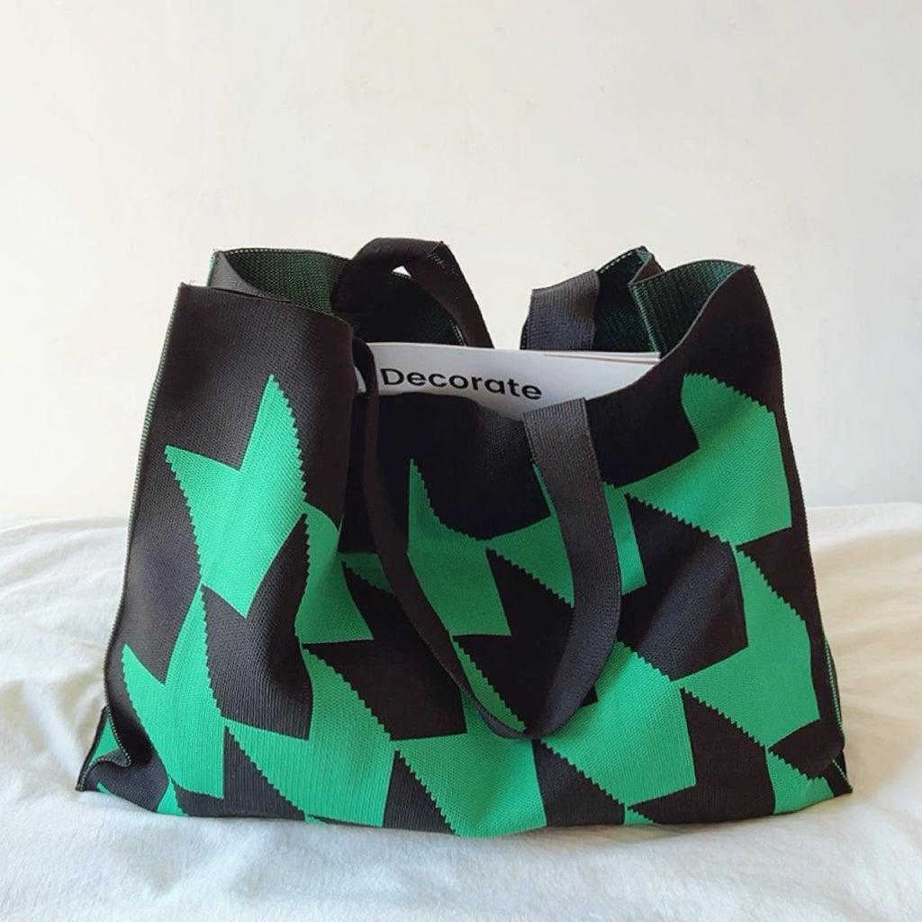 Women's Tote Bag with Practical Geometric Pattern — Green