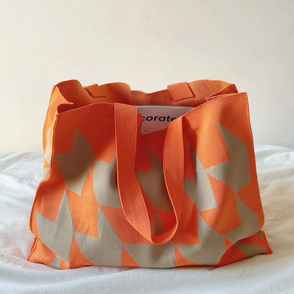 Women's Tote Bag with Practical Geometric Pattern — Orange