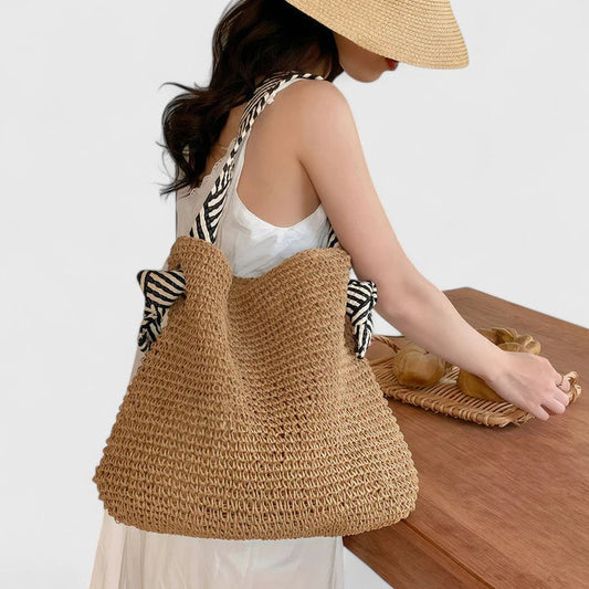 Practical Woven Women's Shoulder Tote Bag — Warm Brown