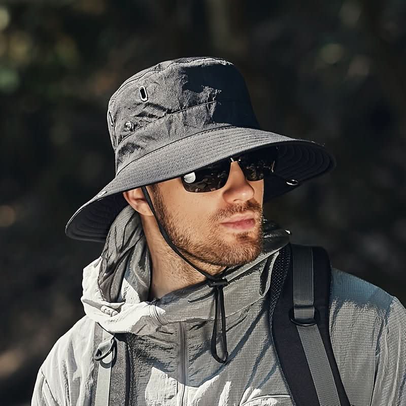 Unisex bucket hat for outdoor activities with cord — Black