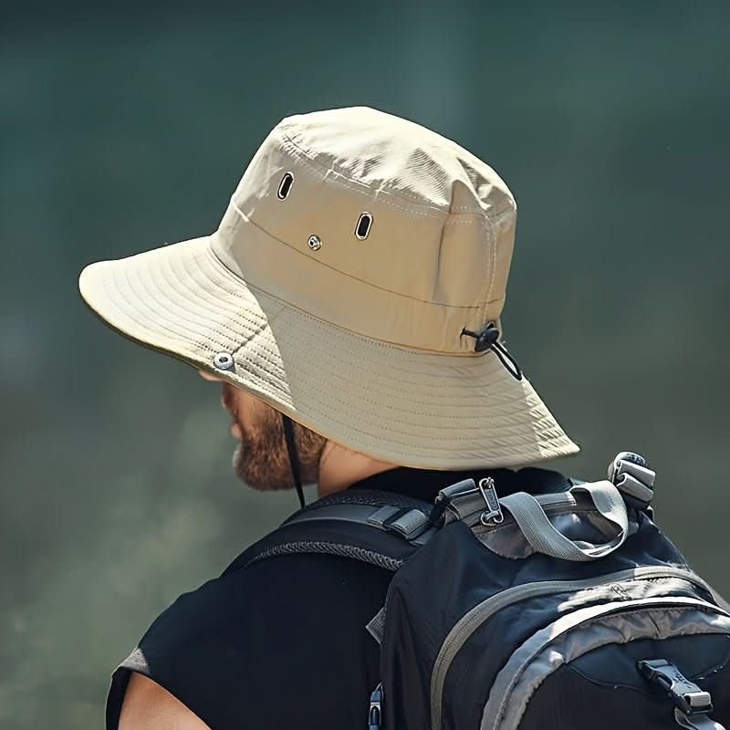 Unisex bucket hat for outdoor activities with cord — Khaki