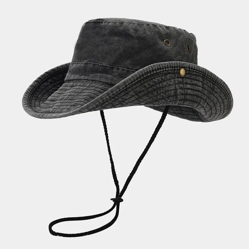 Unisex Fisherman Bucket Hat with Adjustable Cord — Black