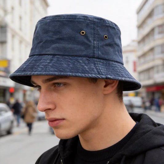 Washed sun bucket hat for men and women outdoor — Navy Blue