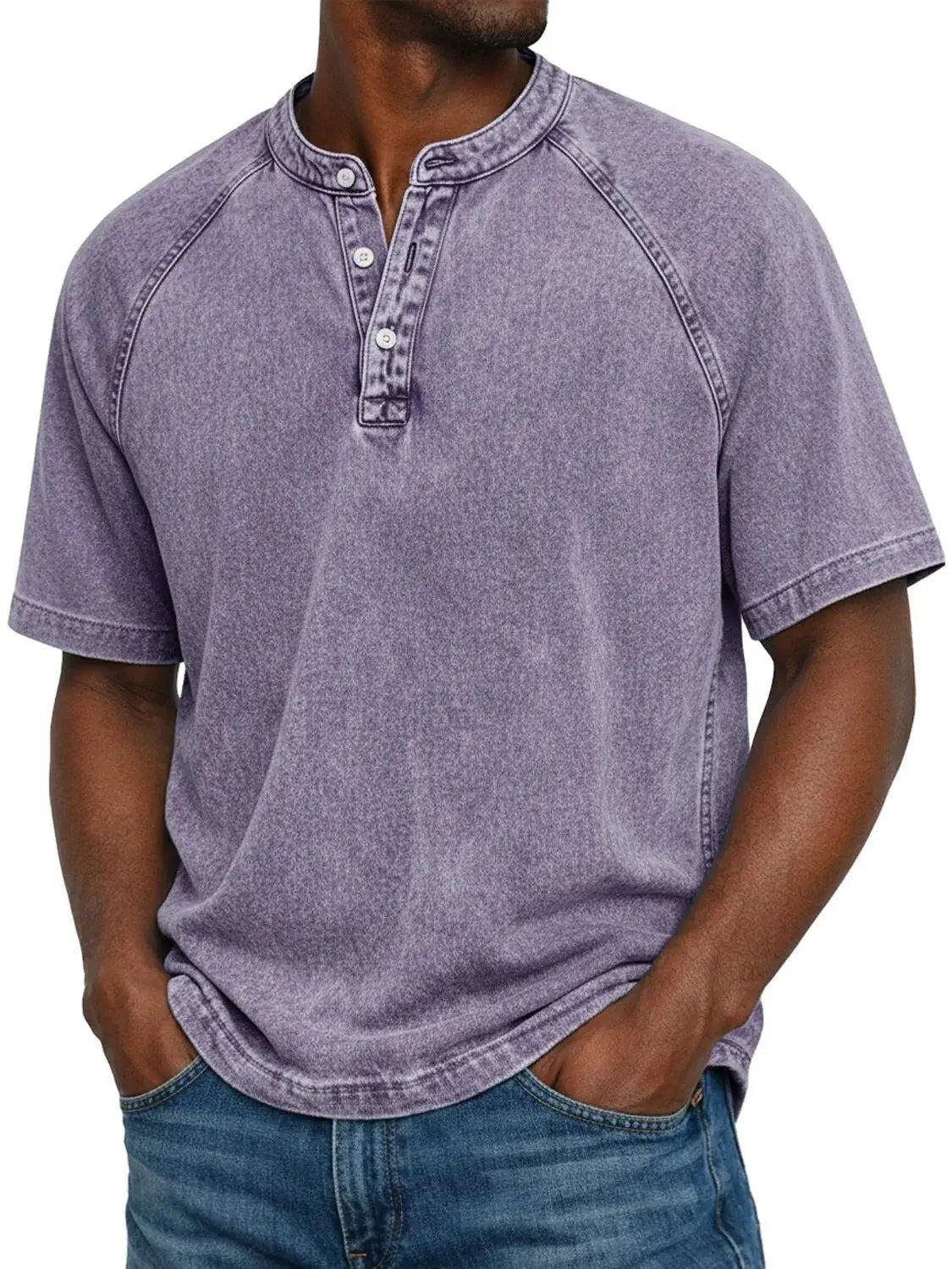 Men's Casual Short Sleeve Henley Neck Top — Purple