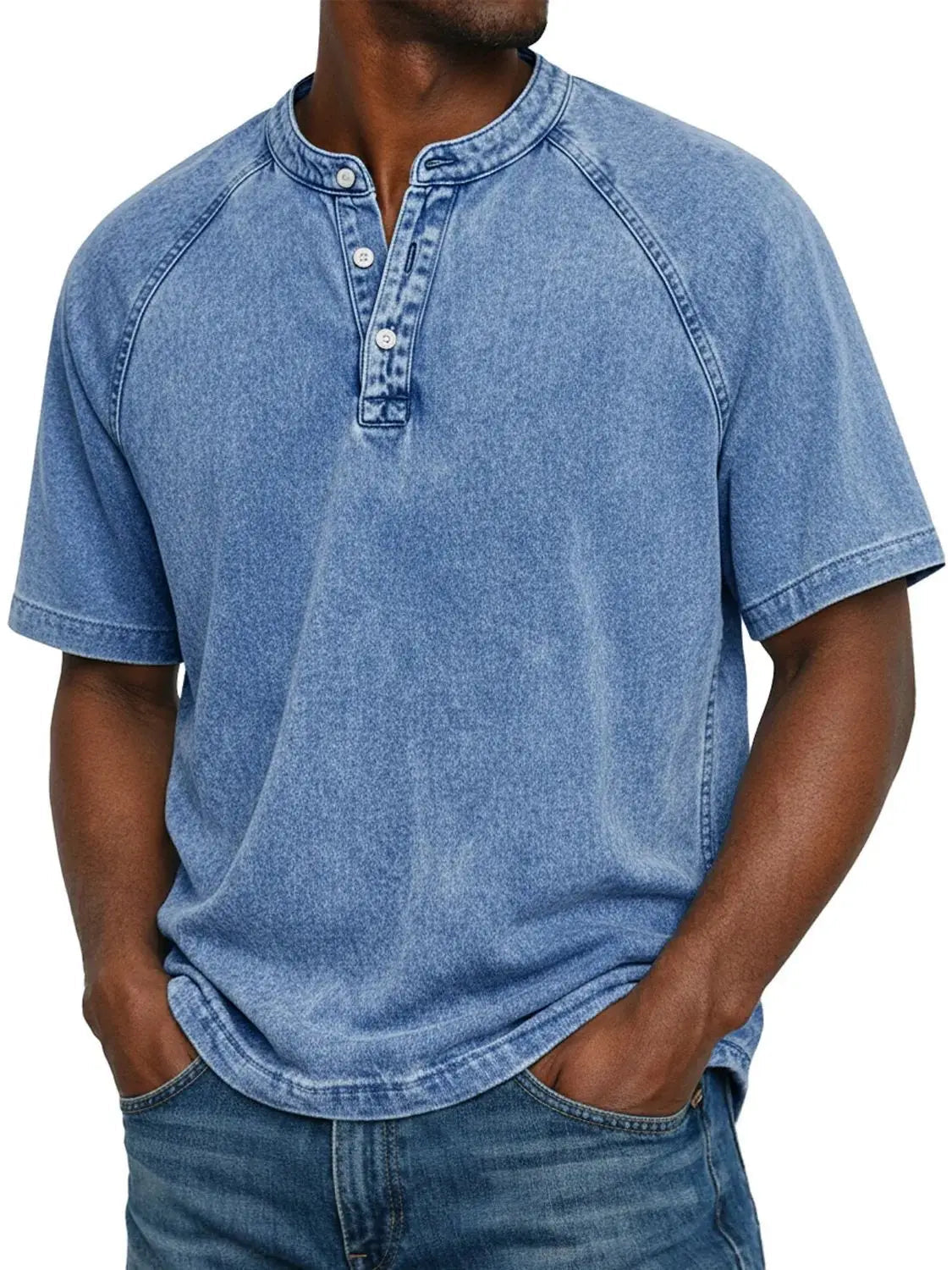 Men's Casual Short Sleeve Henley Neck Top — Blue