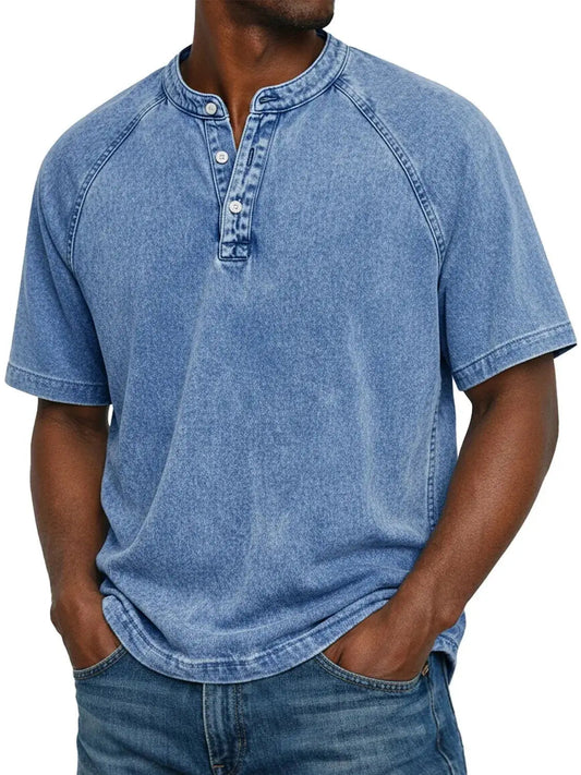 Men's Casual Short Sleeve Henley Neck Top — Blue