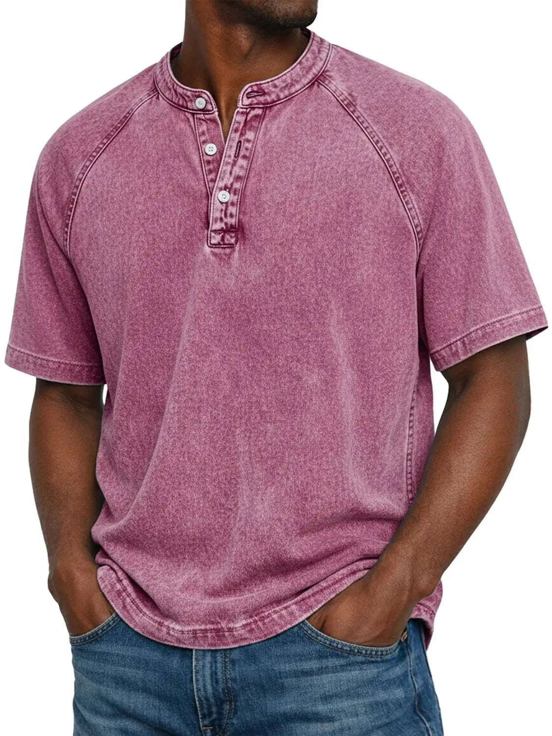 Men's Casual Short Sleeve Henley Neck Top — Pink