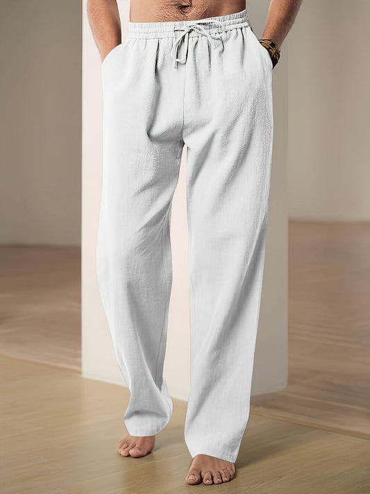 Men's pants with elastic waistband, loose fit — White