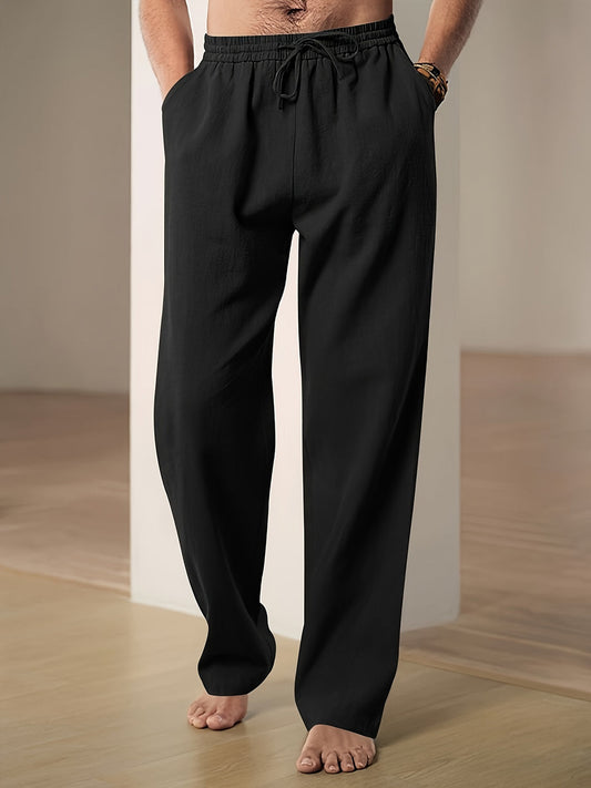 Men's pants with elastic waistband, loose fit — Black