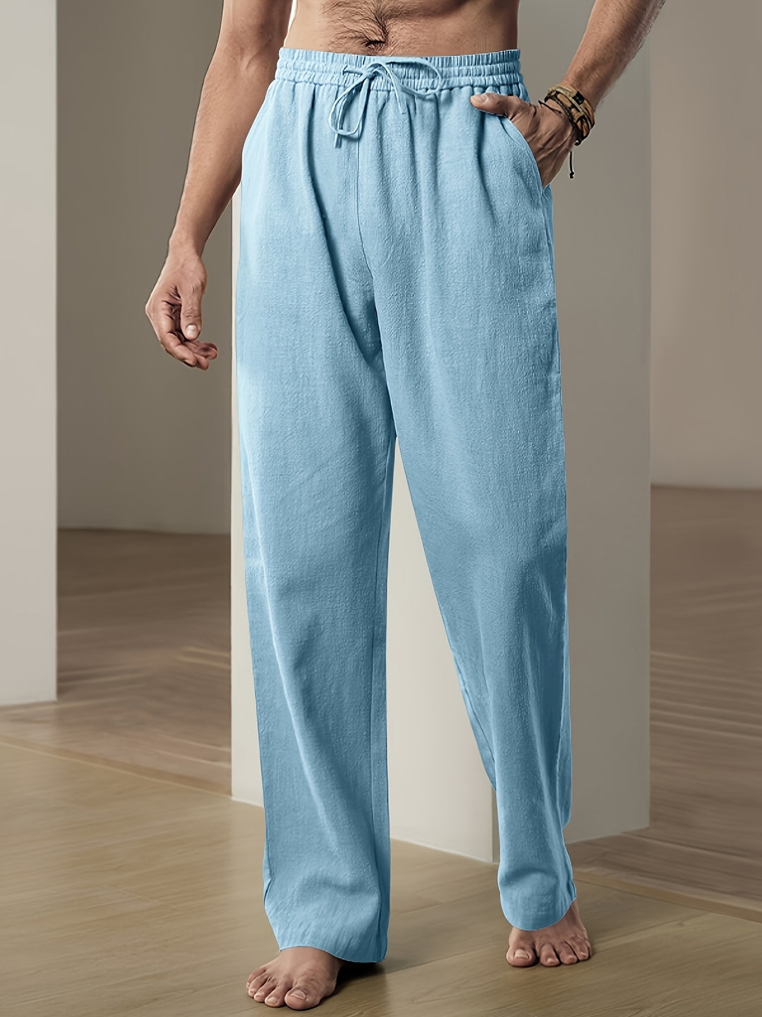 Men's pants with elastic waistband, loose fit — Blue