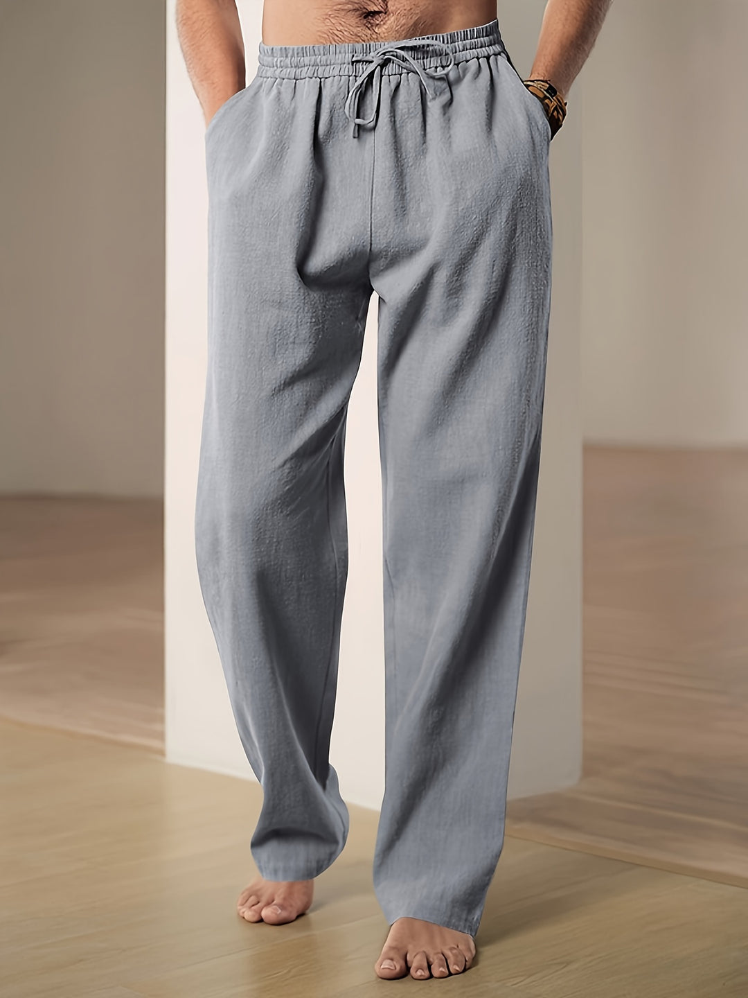 Men's pants with elastic waistband, loose fit — Grey
