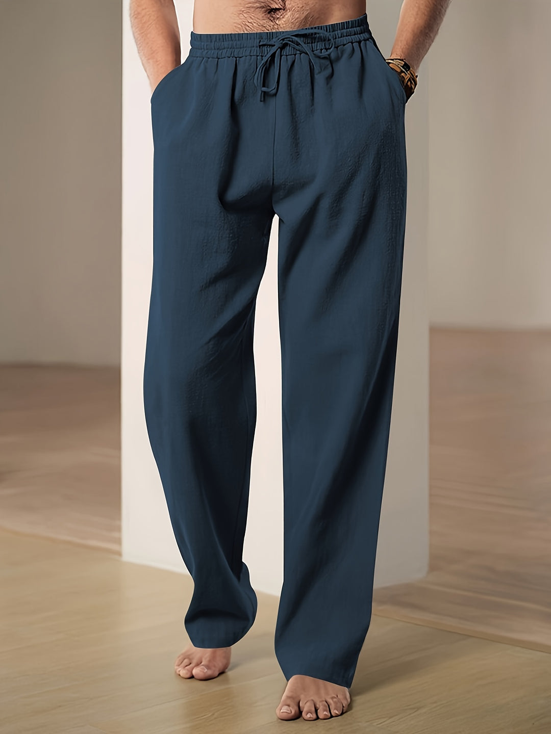 Men's pants with elastic waistband, loose fit — Navy Blue