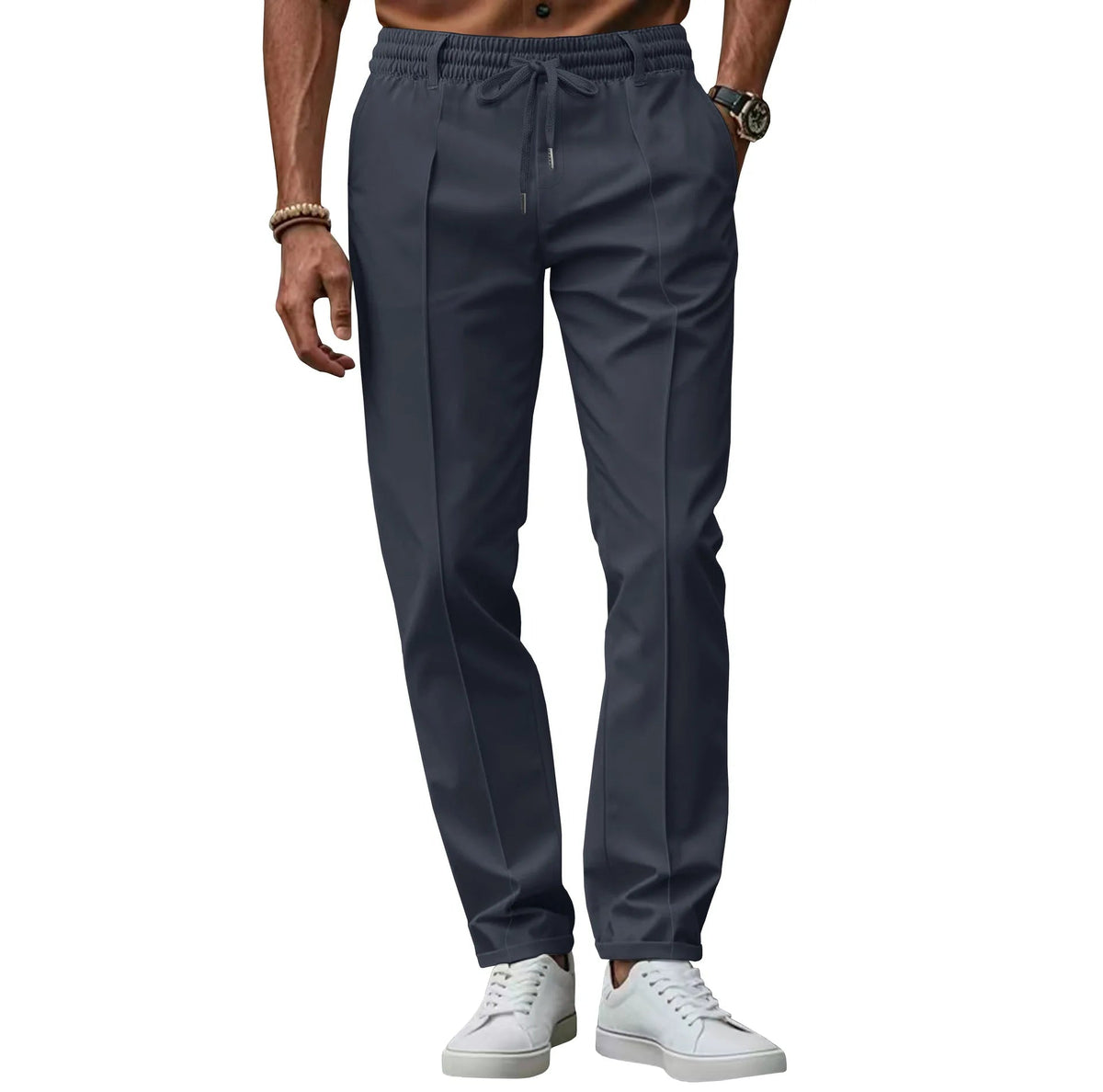Men's Business Slim Fit Elastic Waist Pants — Navy