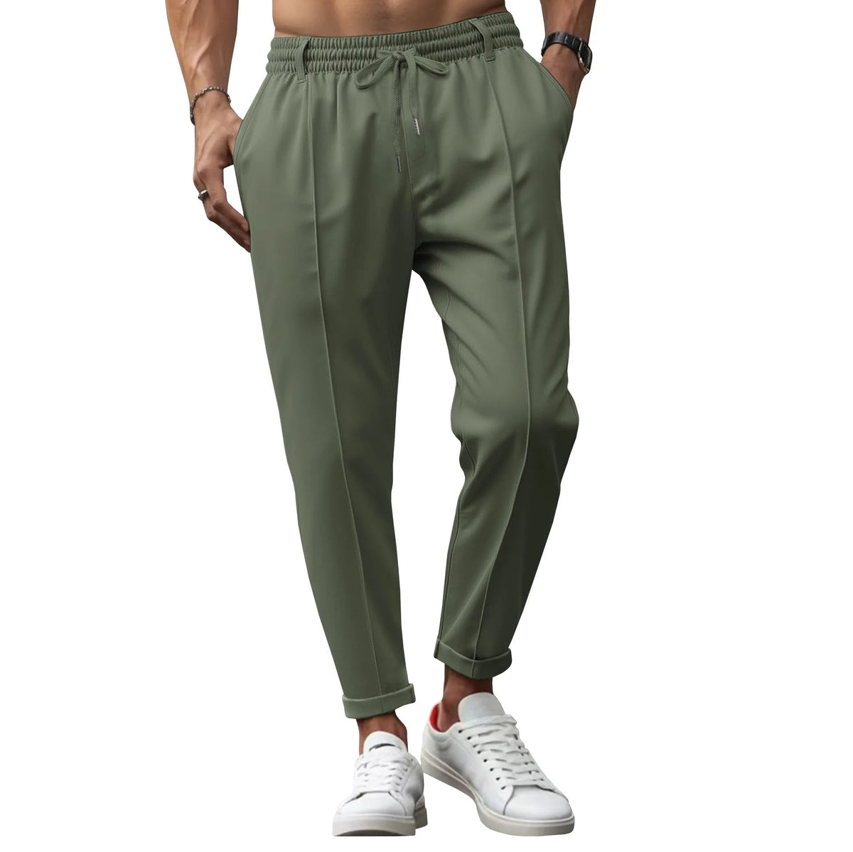 Men's Business Slim Fit Elastic Waist Pants — Army Green