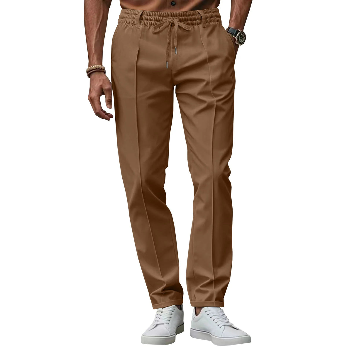 Men's Business Slim Fit Elastic Waist Pants — Brown
