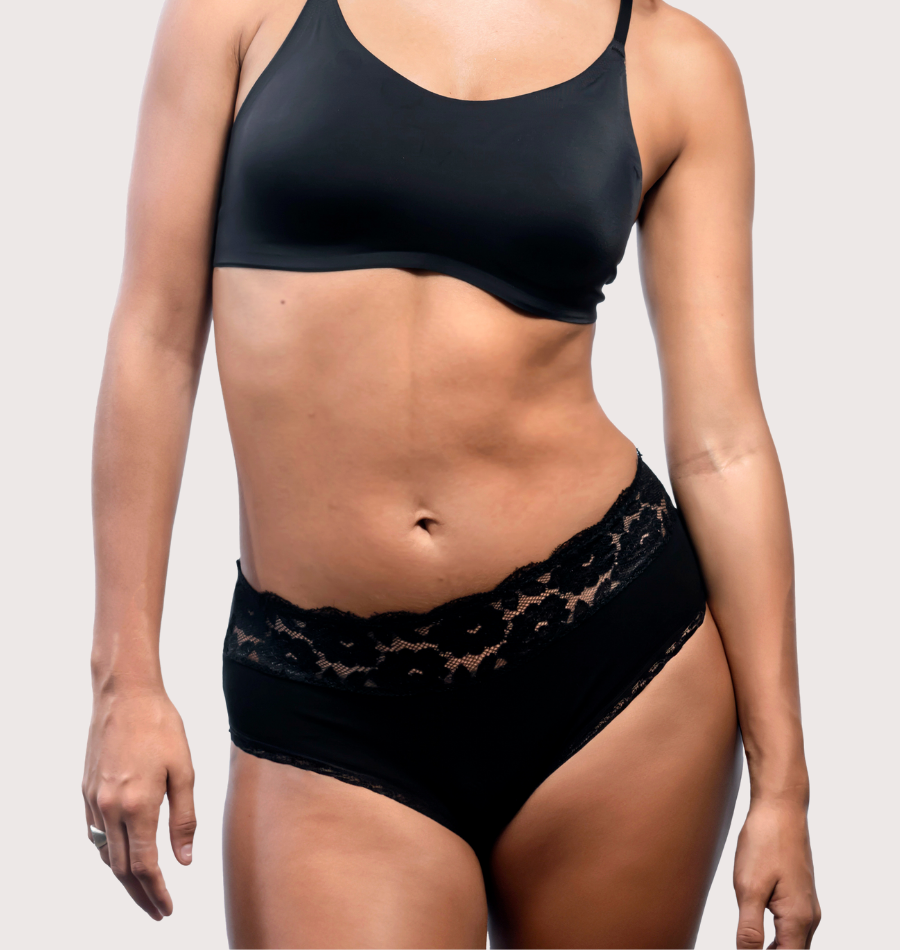 Hipster Menstrual with Floral Lace Period — Black