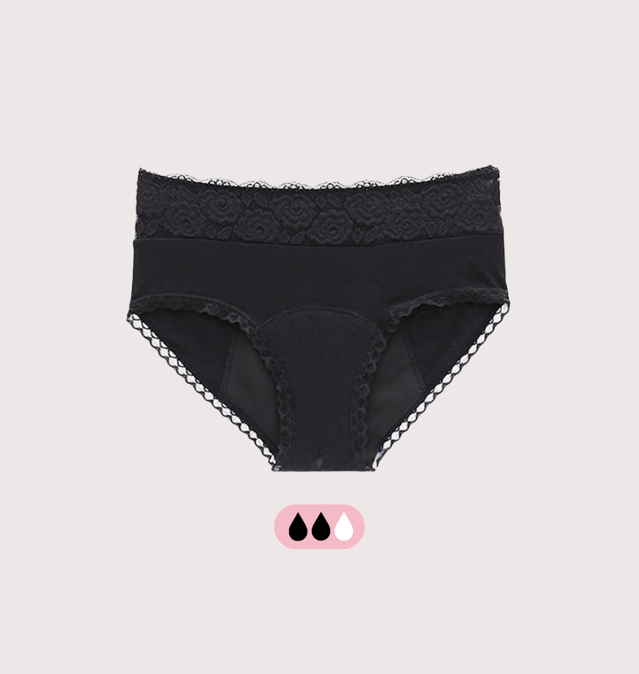 Hipster Menstrual with Floral Lace Period — Black