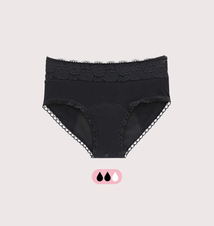 Periodenunterwäsche für Damen im Hipster-Schnitt mit floralen Spitzendetails — Schwarz