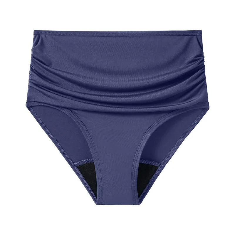 High-Waisted Period Swim Shorts — Blue
