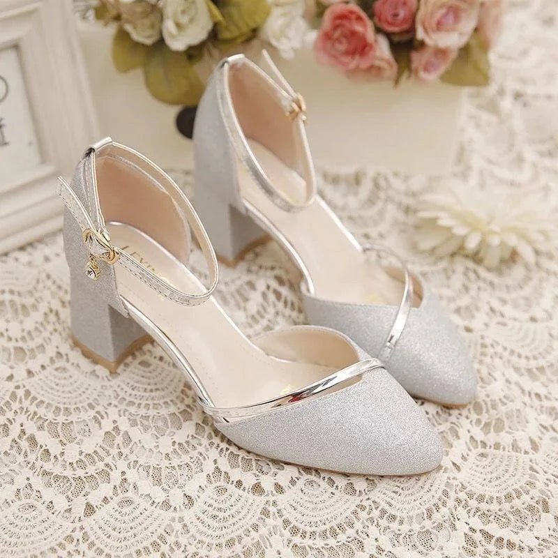 Medium Heel Sandals — Silver