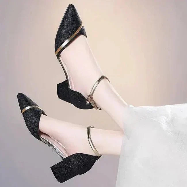 Medium Heel Sandals — Black