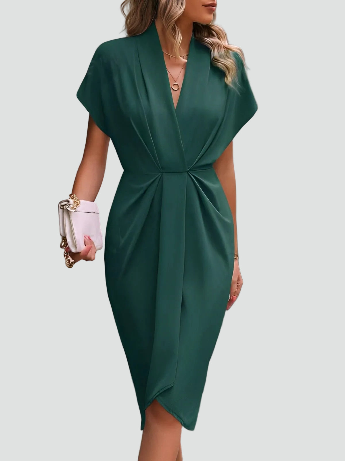 Fitted Midi Cocktail Dress — Dark Green