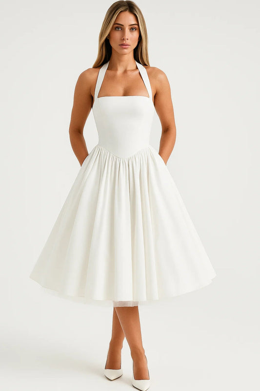 Two-Strap Trapeze Cocktail Dress — White