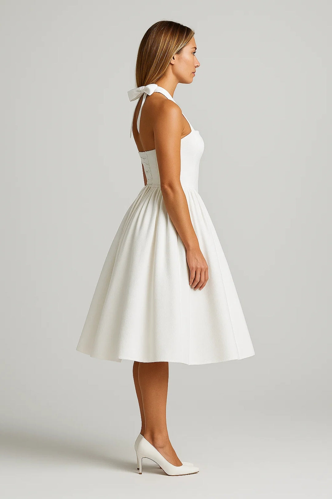 Two-Strap Trapeze Cocktail Dress — White