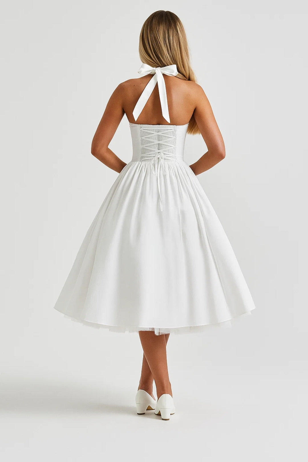 Two-Strap Trapeze Cocktail Dress — White