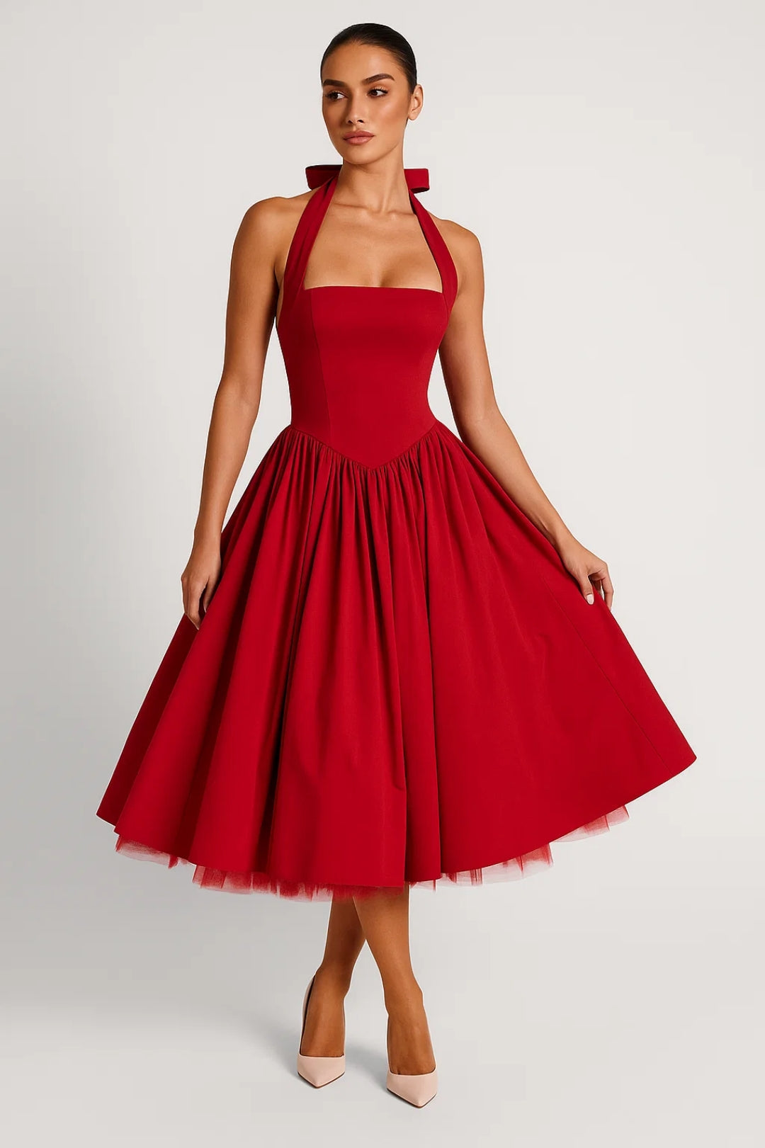 Two-Strap Trapeze Cocktail Dress — Red