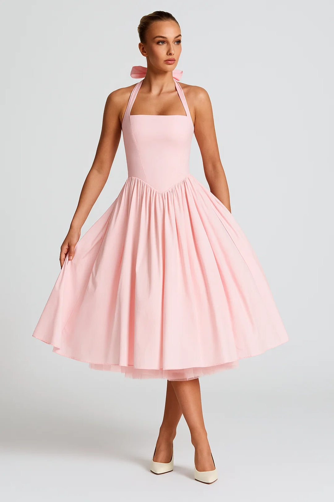 Two-Strap Trapeze Cocktail Dress — Pink