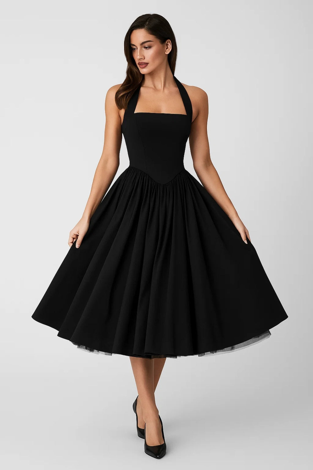 Two-Strap Trapeze Cocktail Dress — Black