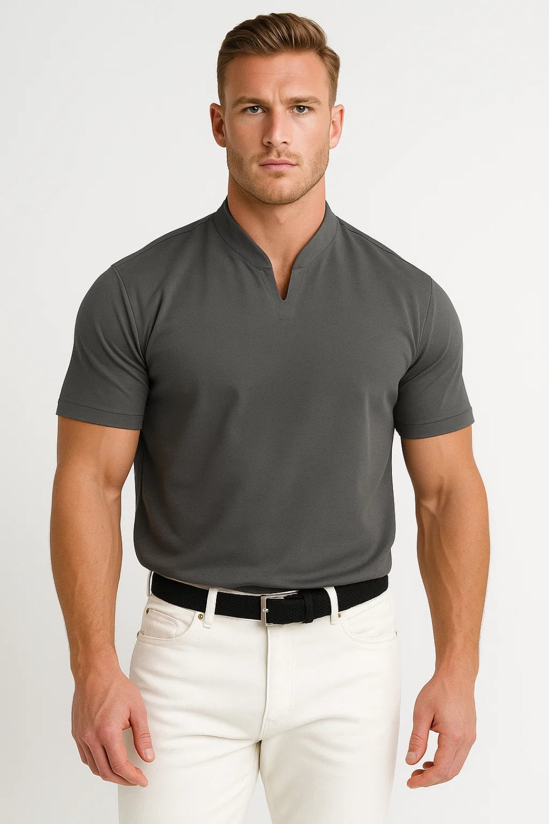 Men's V-Neck Top — Grey