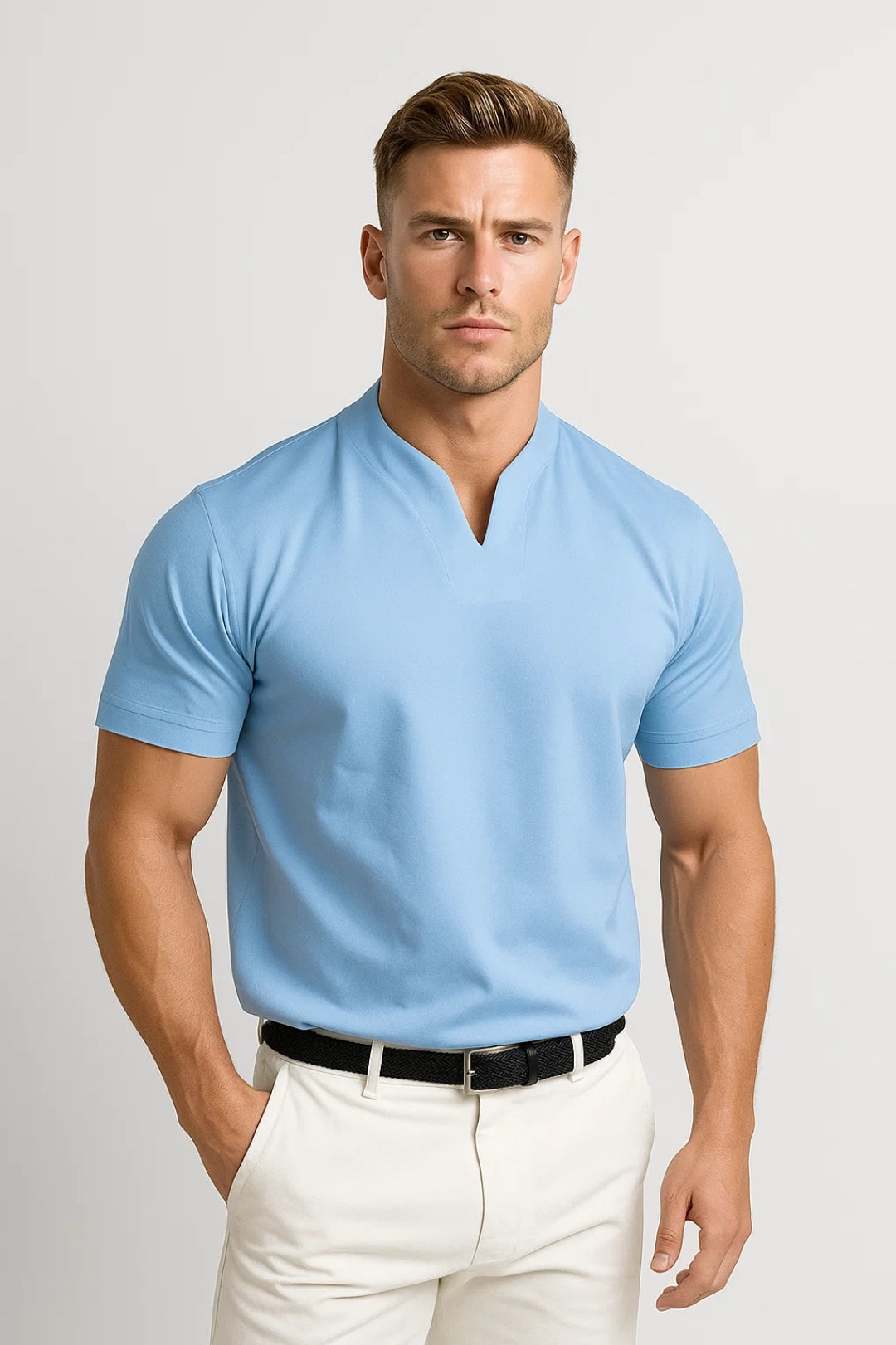 Men's V-Neck Top — Light Blue