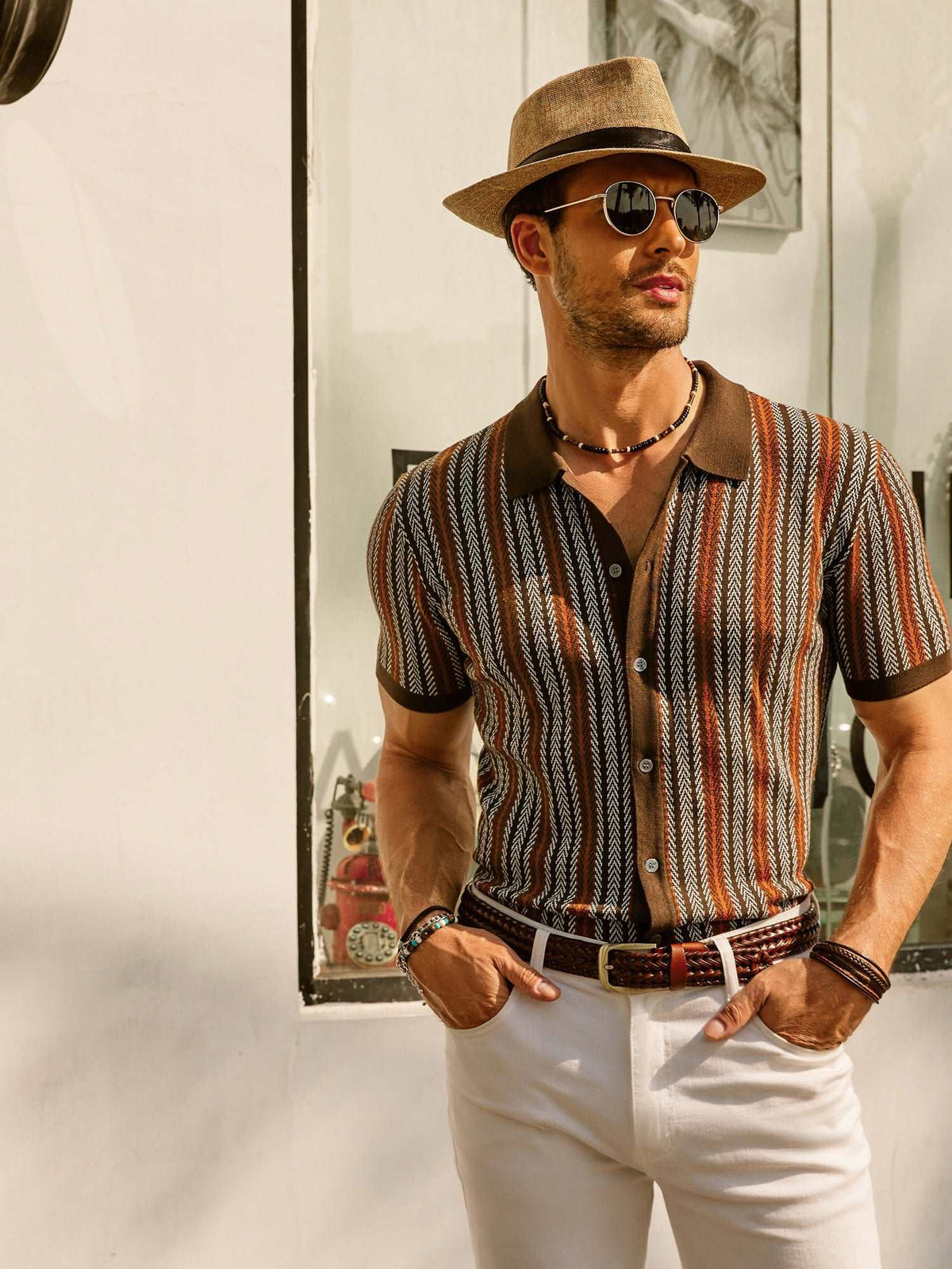 Striped Knit Polo Vintage Style — product view