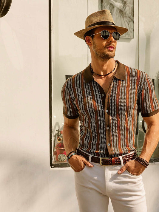 Striped Knit Polo Vintage Style — product view