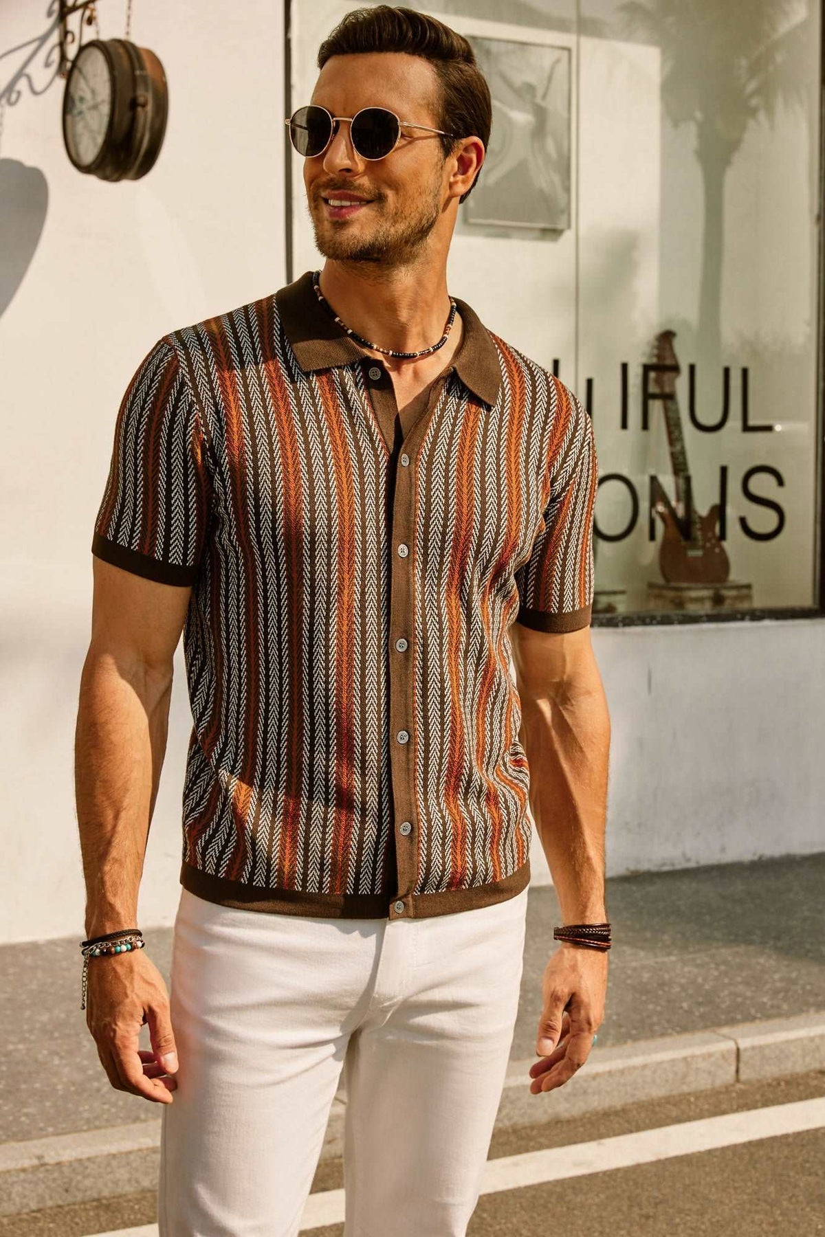 Striped Knit Polo Vintage Style — product view