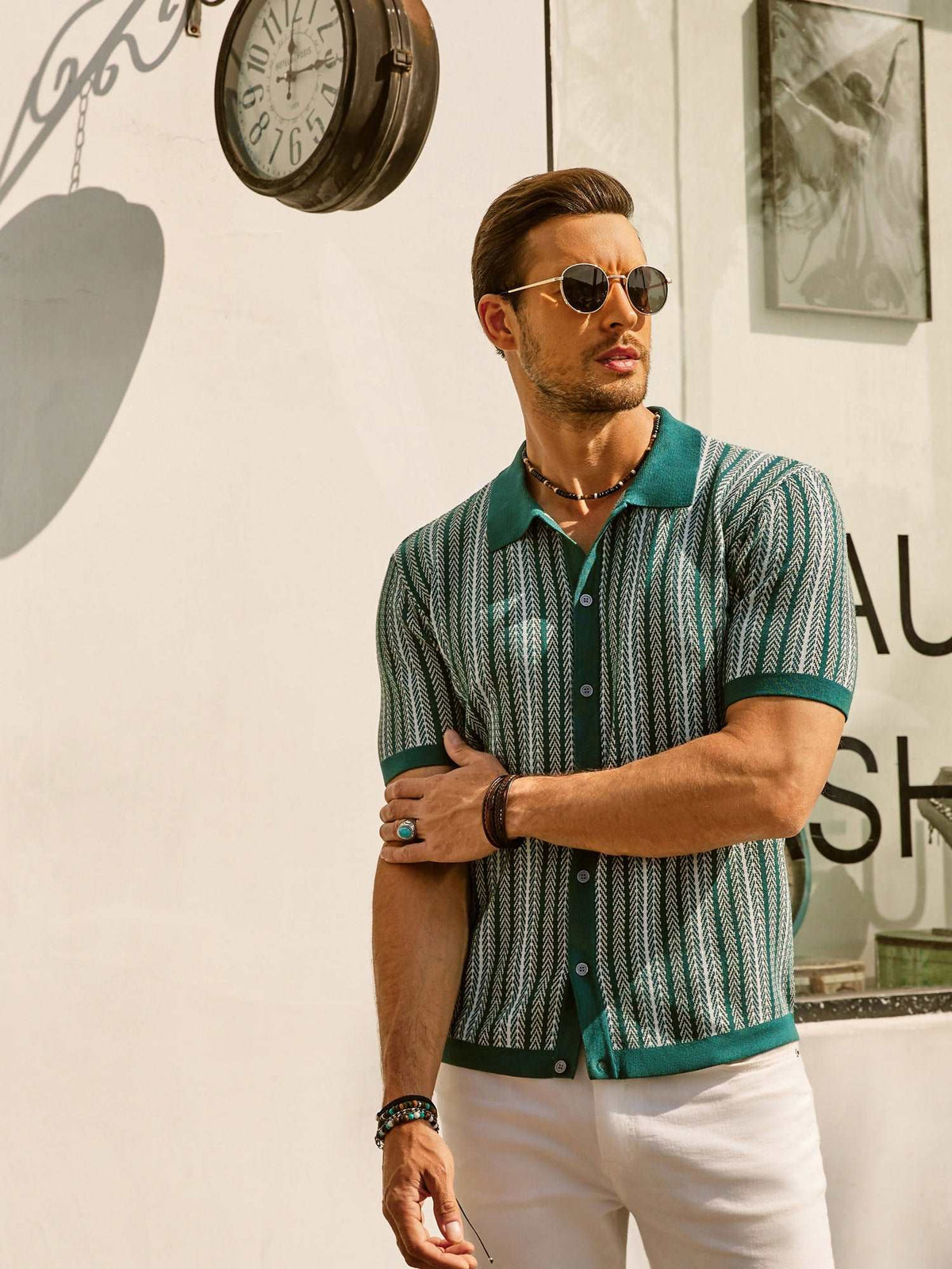 Striped Knit Polo Vintage Style — product view