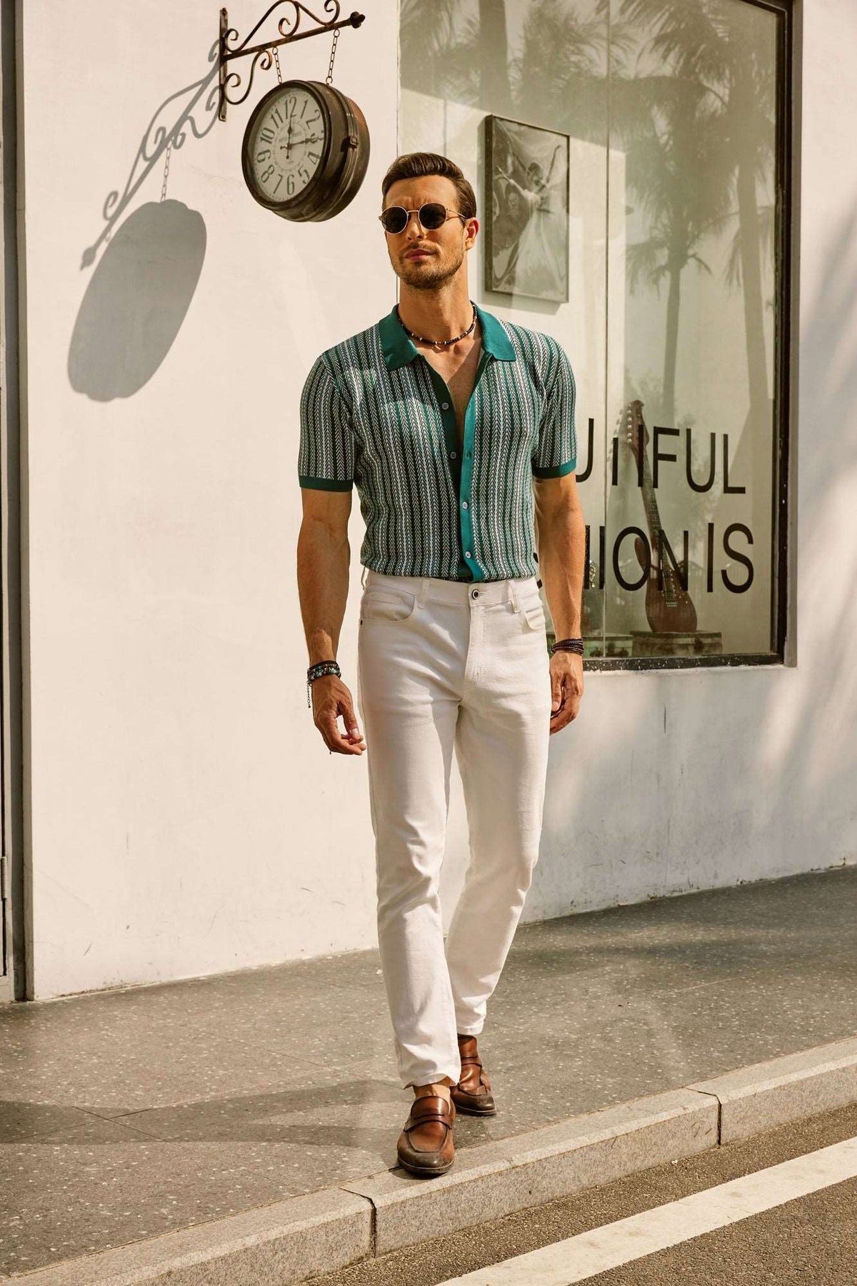 Striped Knit Polo Vintage Style — product view