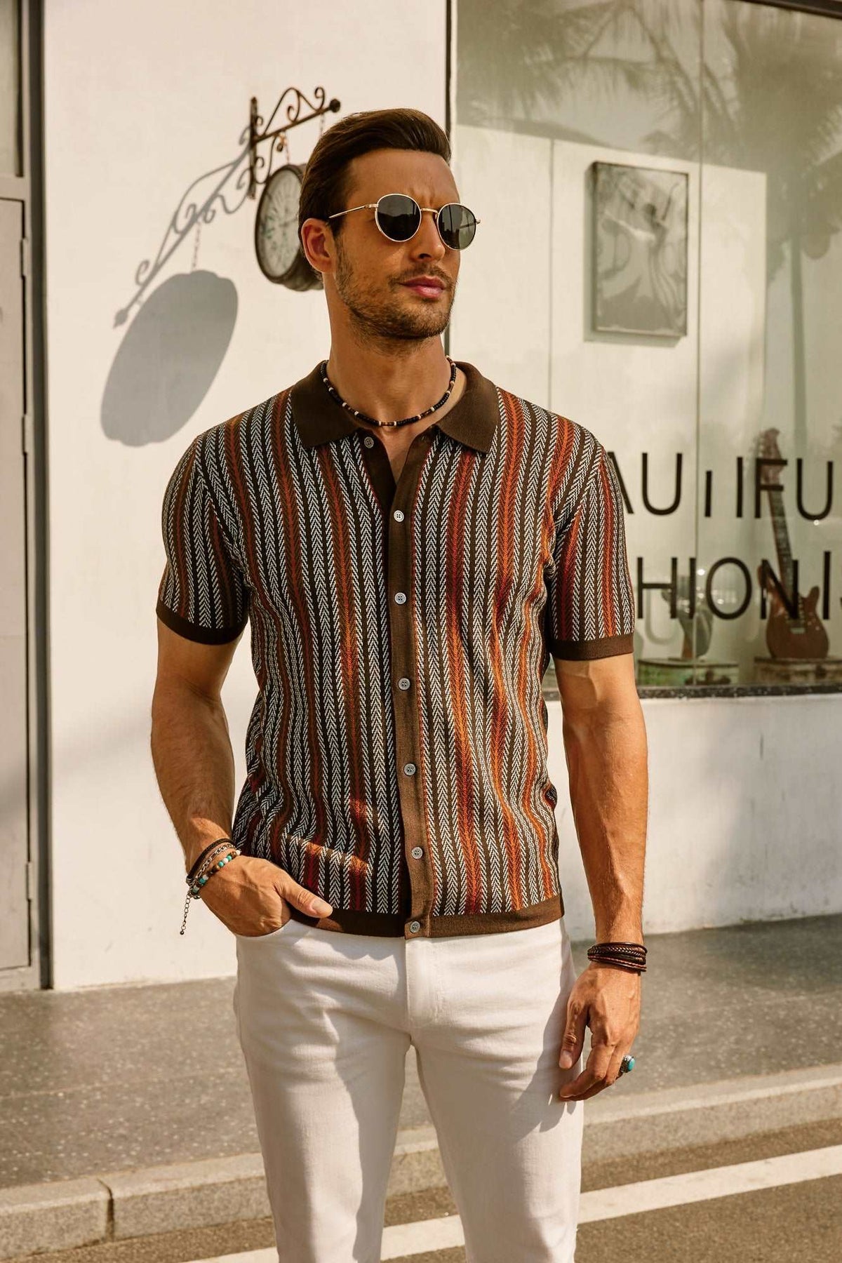 Striped Knit Polo Vintage Style — product view